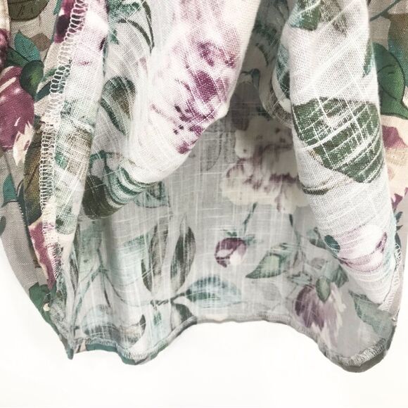 Ashir Aley Taupe Rose Floral Print Linen Blend Popover Sheath Tunic Top / Dress - Picture 8 of 15